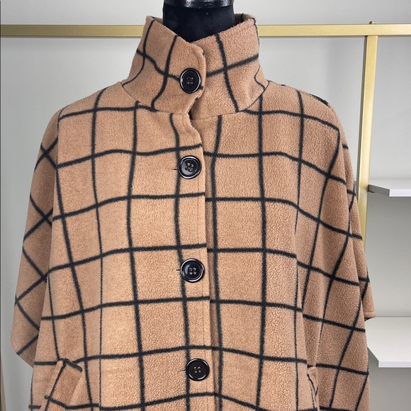 Lemoda Tan Plaid Button-Up Cape Woman One size - Picture 5 of 10